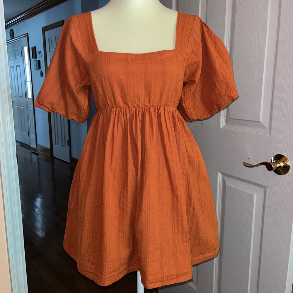 Mable Oakleigh Puff Sleeve Mini Dress Cotton Open Back